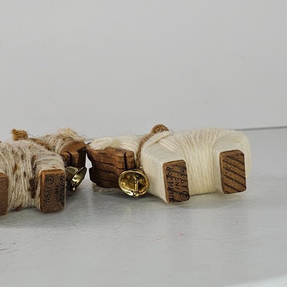 With Joy Inc Vintage Wooden Sheep Goat Figurines With Yarn Wrapping & Bells - Picture 8 of 8
